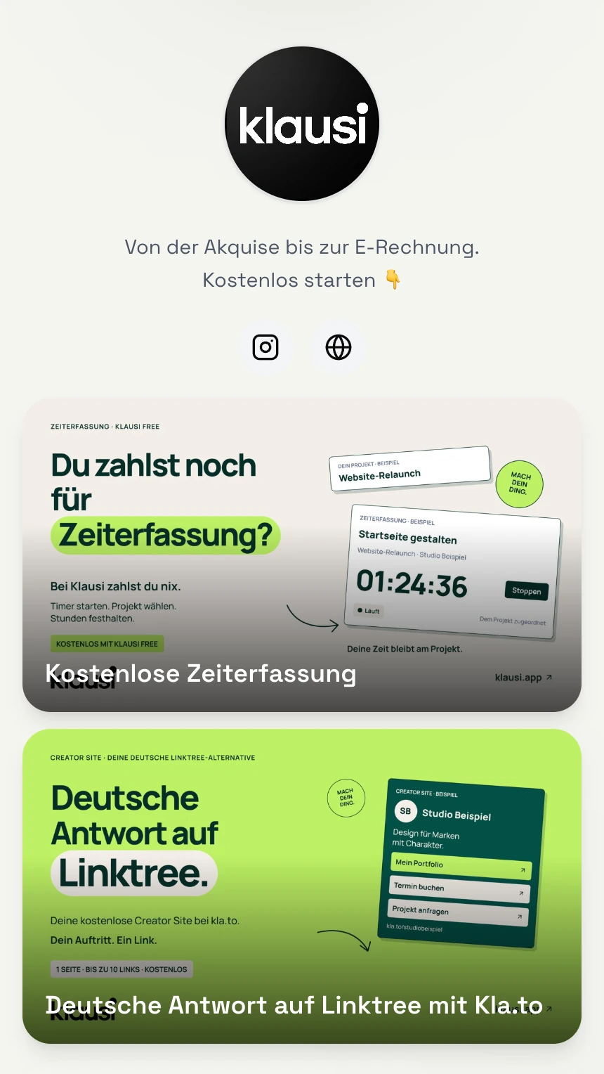Dein Auftritt. Dein Link. Originalansicht · kla.to/klausi.