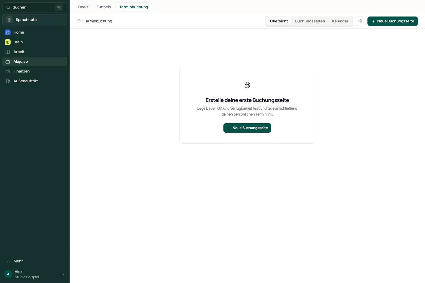Booking view before creating the first booking page.