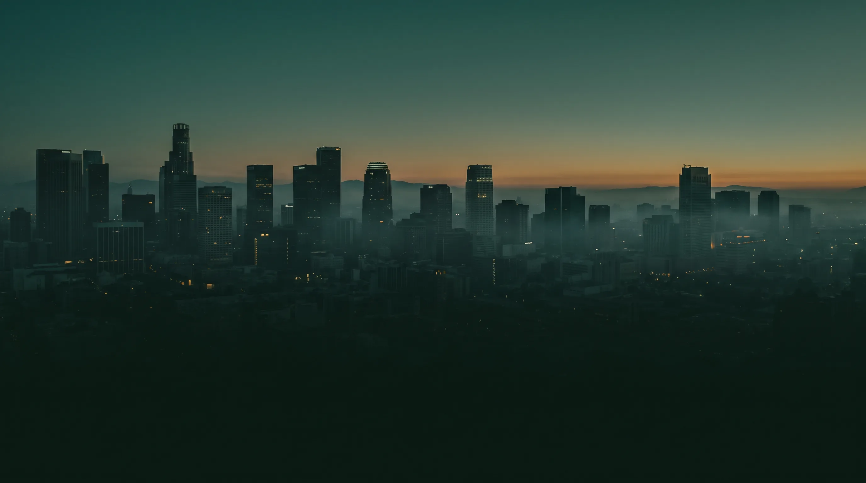Metropolis skyline at dawn, just before the day begins